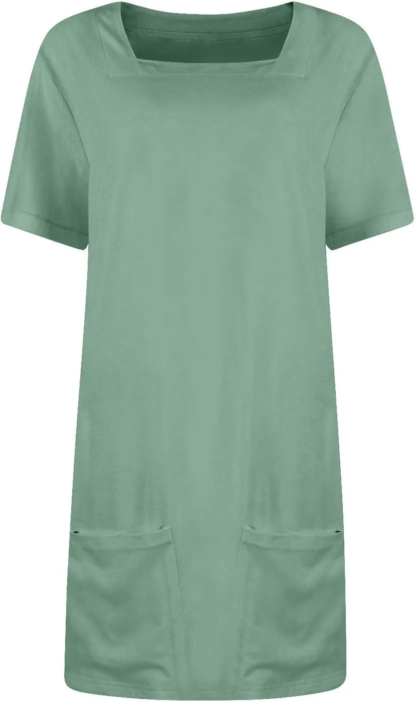 Tshirt Dress Women Summer Short Sleeve Square Neck Mini Dress Casual Cute Shift Vacation Beach Dress with Pockets