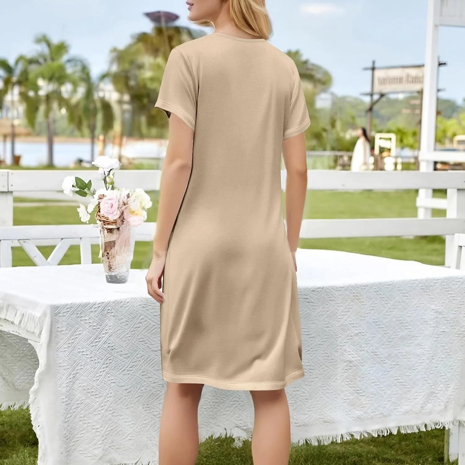 Tshirt Dress Women Summer Short Sleeve Square Neck Mini Dress Casual Cute Shift Vacation Beach Dress with Pockets
