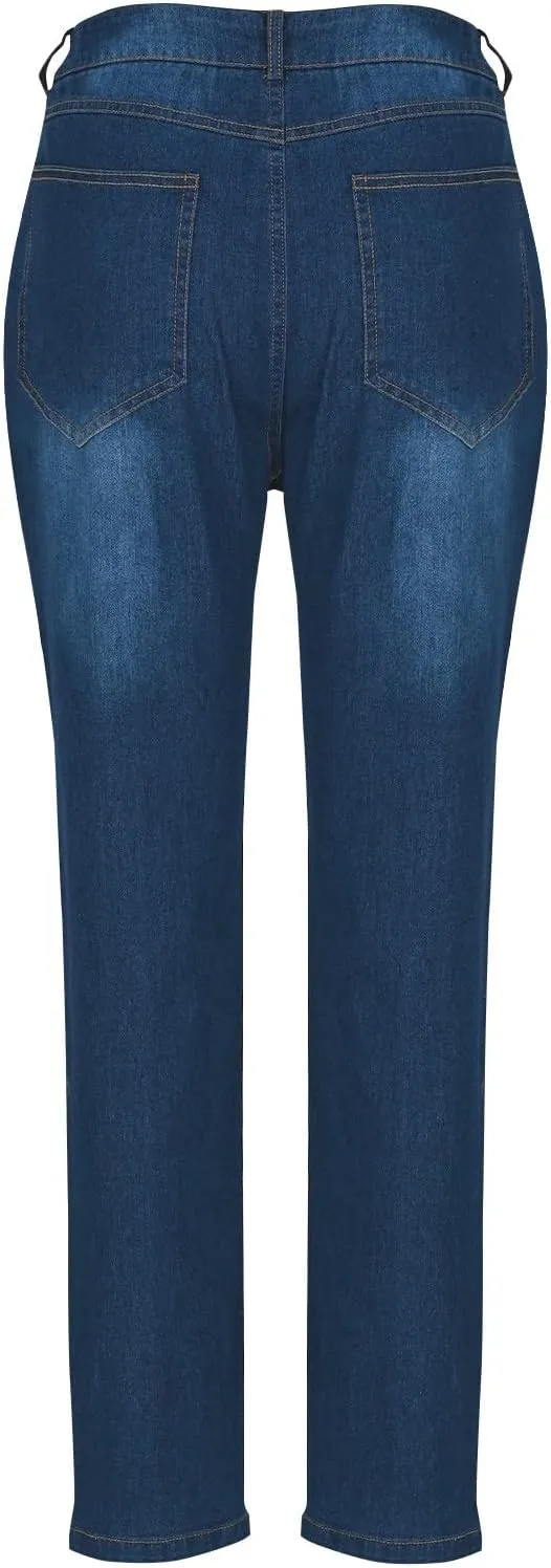 Tummy Control Cuffed Slim Fit Jeans, High Waist Stretchy Trendy Pants Casual Sports Skinny Jeggings for Women