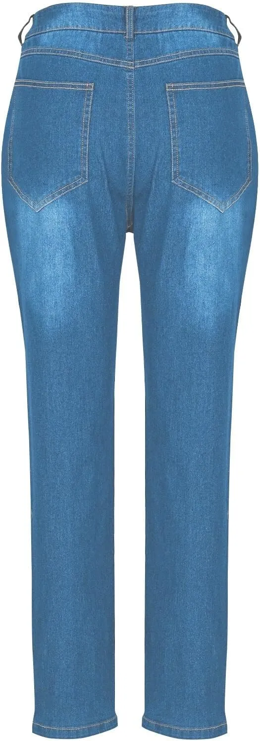 Tummy Control Cuffed Slim Fit Jeans, High Waist Stretchy Trendy Pants Casual Sports Skinny Jeggings for Women