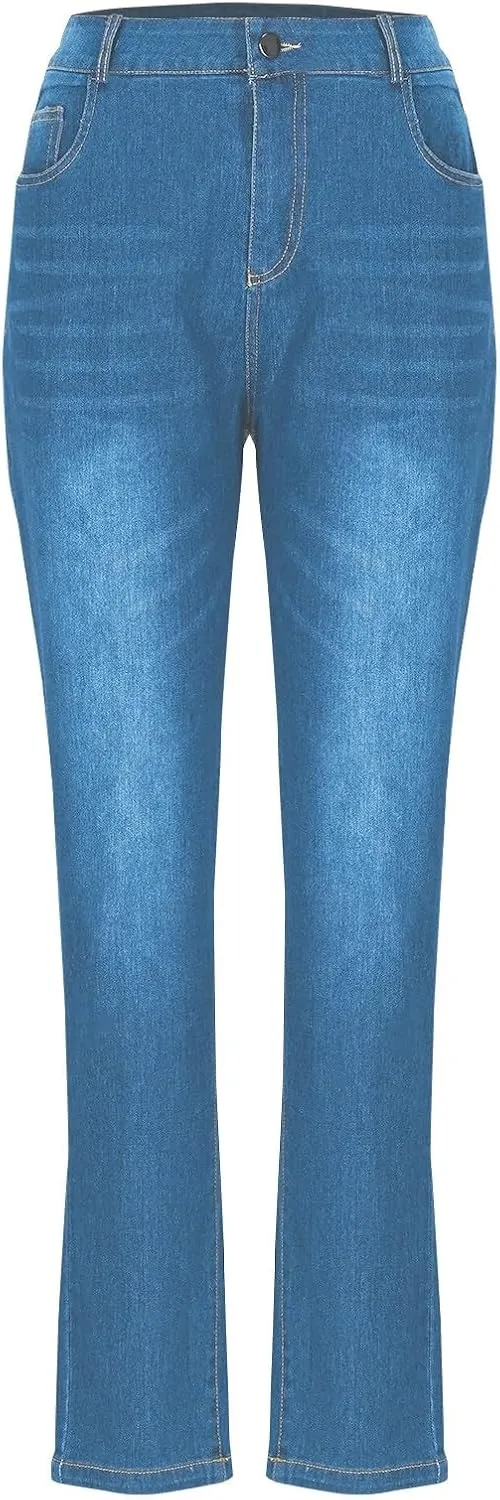 Tummy Control Cuffed Slim Fit Jeans, High Waist Stretchy Trendy Pants Casual Sports Skinny Jeggings for Women