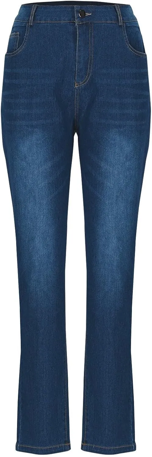 Tummy Control Cuffed Slim Fit Jeans, High Waist Stretchy Trendy Pants Casual Sports Skinny Jeggings for Women