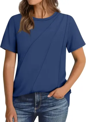 Tunic Tops for Women Loose Fit Dressy Short Sleeve Crewneck Tee Shirts Business Casual Loose Fit Basic Blouses Shirt