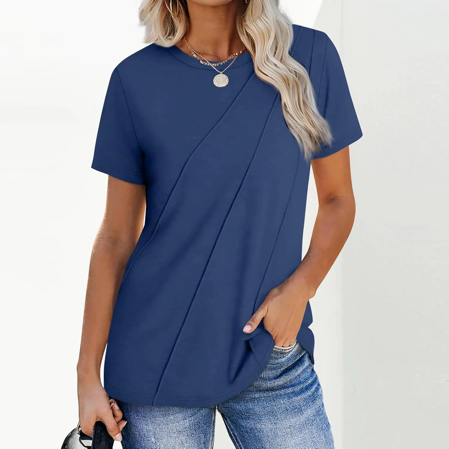 Tunic Tops for Women Loose Fit Dressy Short Sleeve Crewneck Tee Shirts Business Casual Loose Fit Basic Blouses Shirt