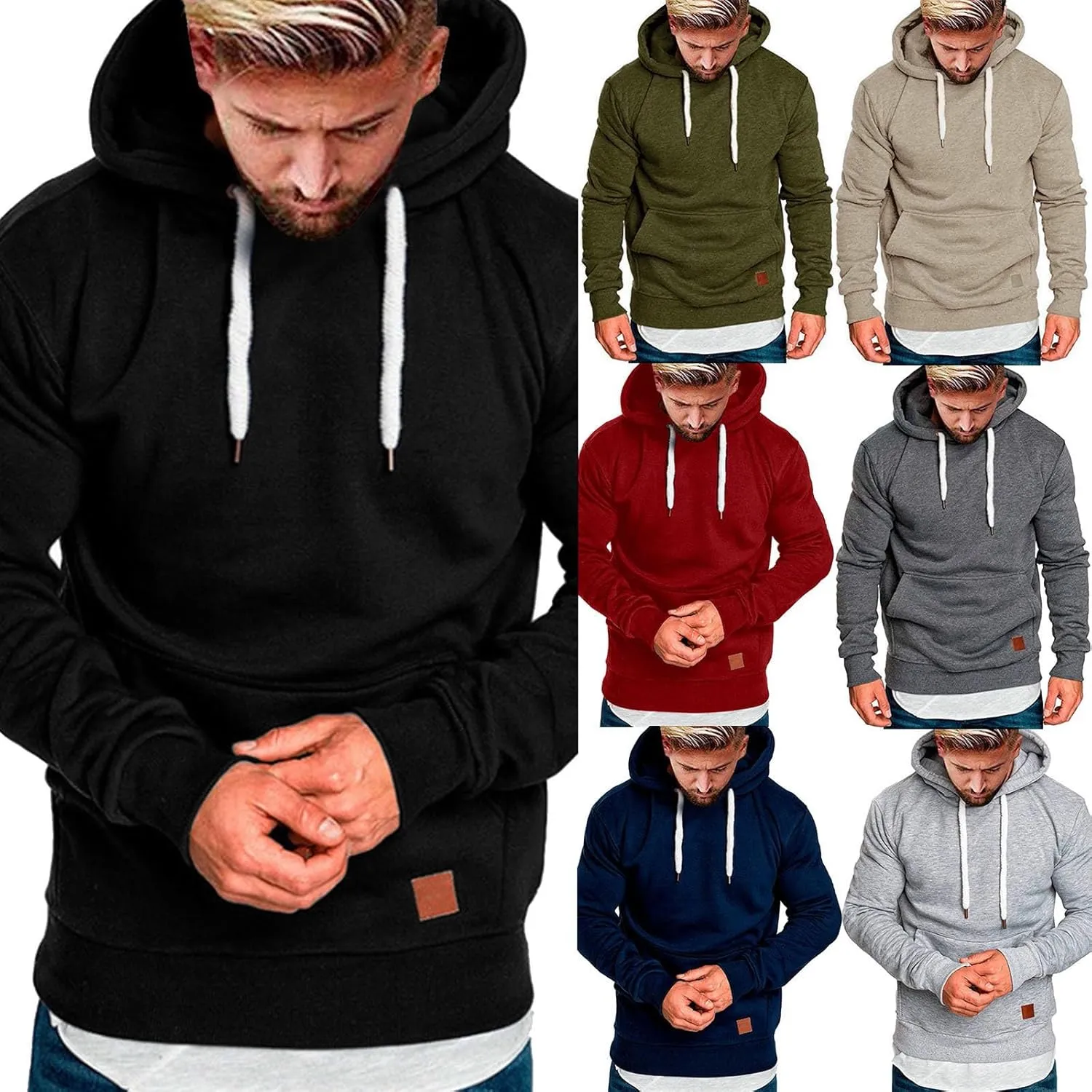 TUQIDEWU Mens Hoodies Pullover, Mens Sweatshirts Hoodies Winter Warm Fleece Pullover Casual Long Sleeve Hoodies with Pockets