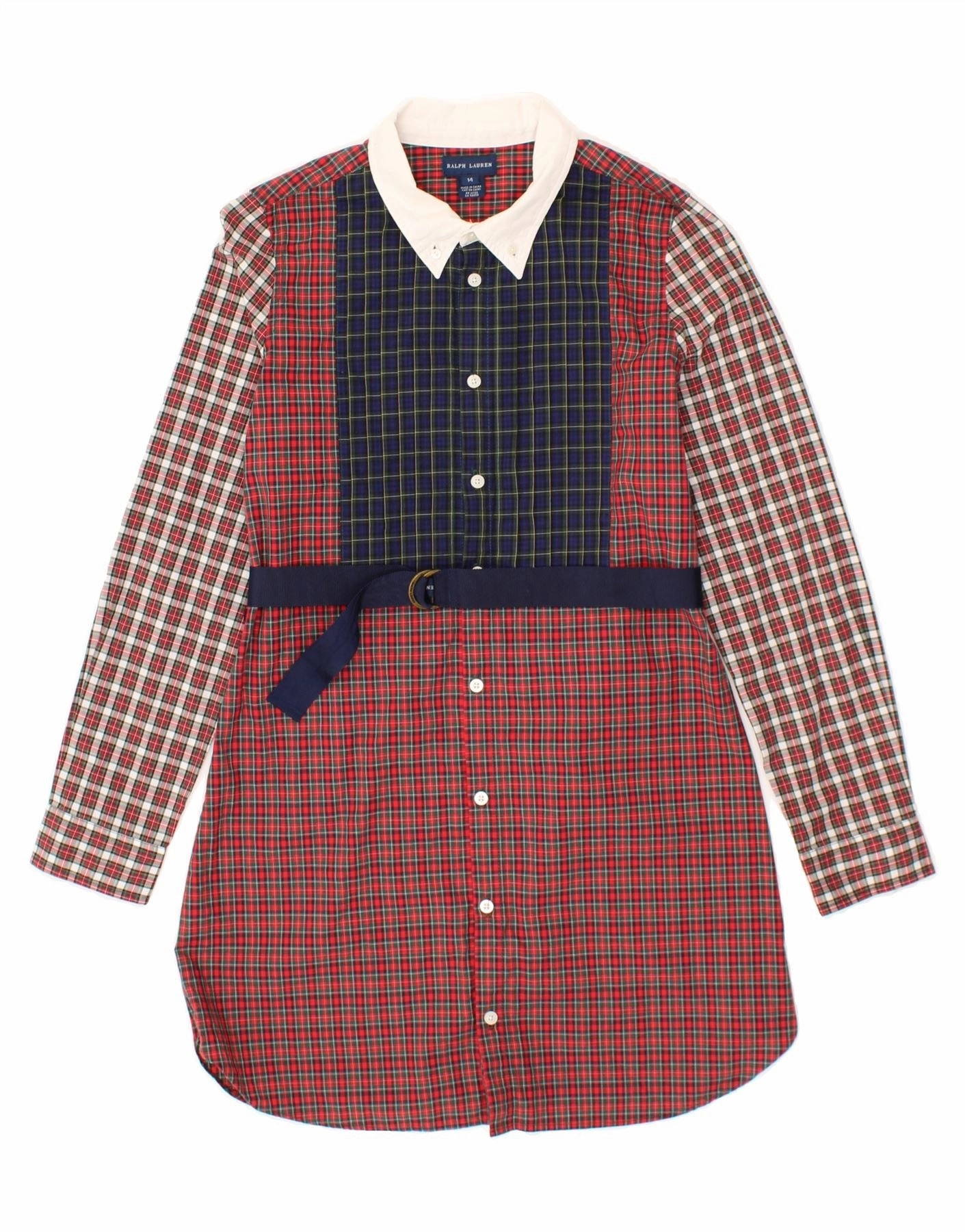 Cozy And Stylish RALPH LAUREN Girls Long Sleeve Shirt Dress 13-14 Years Red Check Cotton