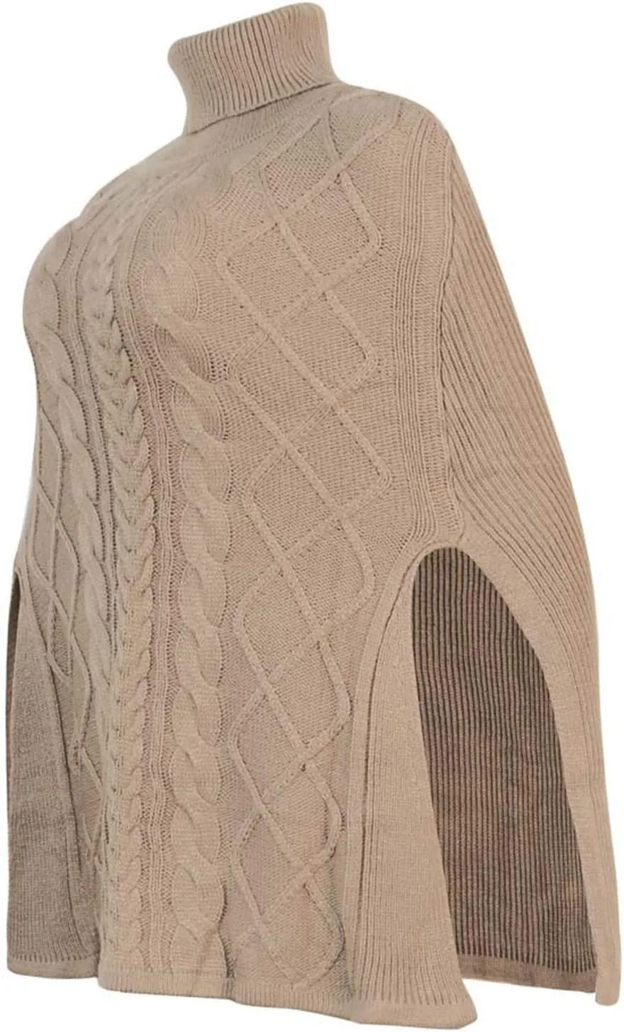 Turtleneck Sweaters for Women Long Sleeve Poncho Sweater Shawl Top Chunky Cable Knit Pullover 2023 Fashion Knitwear