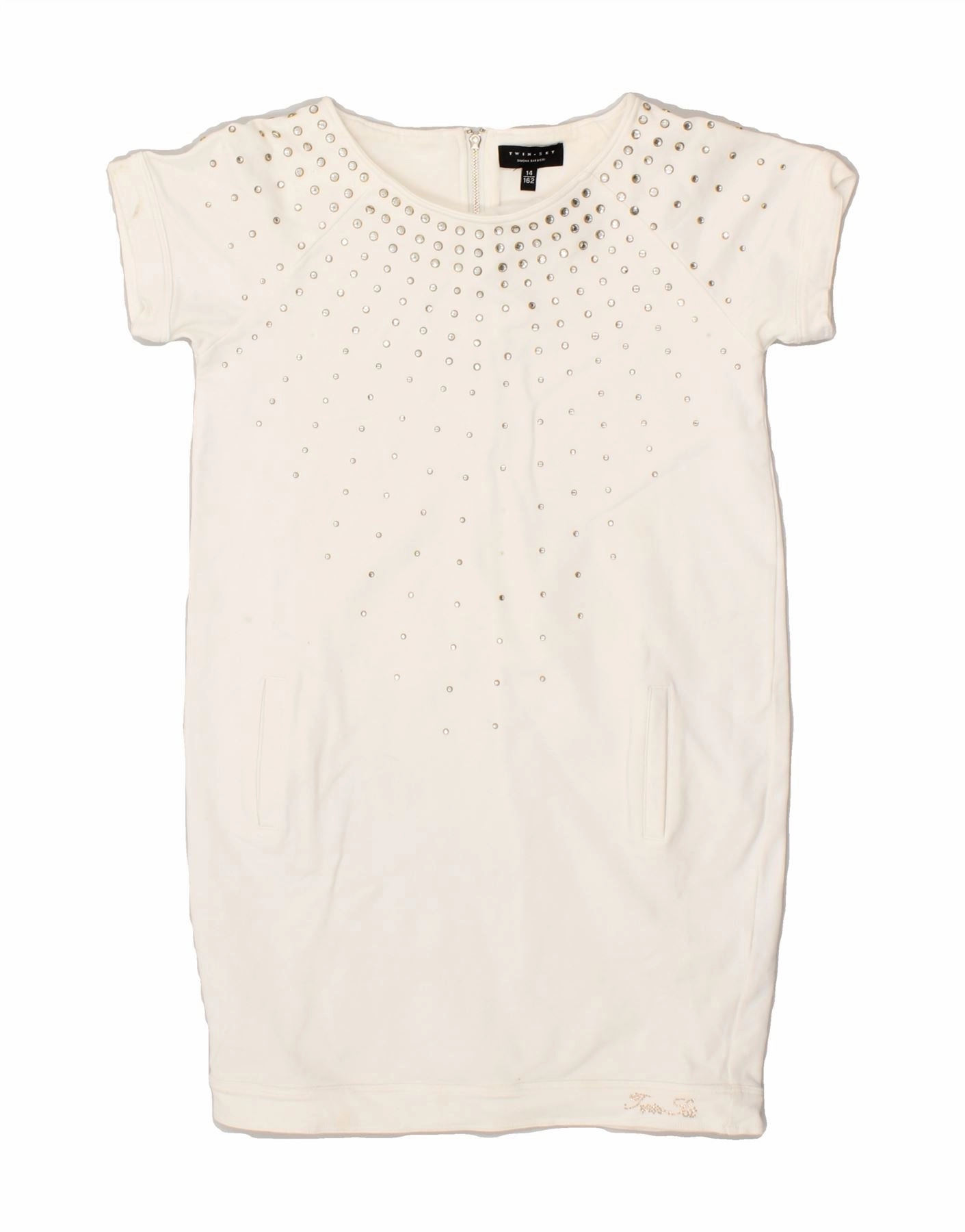 TWIN-SET Girls Short Sleeve Jumper Dress 13-14 Years White Urban Classic Fine Details