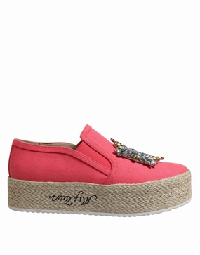 Twinset Canvas Crystal Embellished Slip On Women's Shoes Comfort Rise