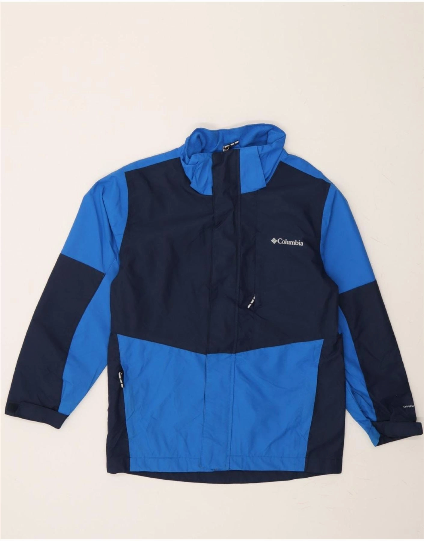 COLUMBIA Boys Omni-Tech Rain Jacket 10-11 Years Medium Navy Blue Give