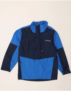 COLUMBIA Boys Omni-Tech Rain Jacket 10-11 Years Medium Navy Blue Give