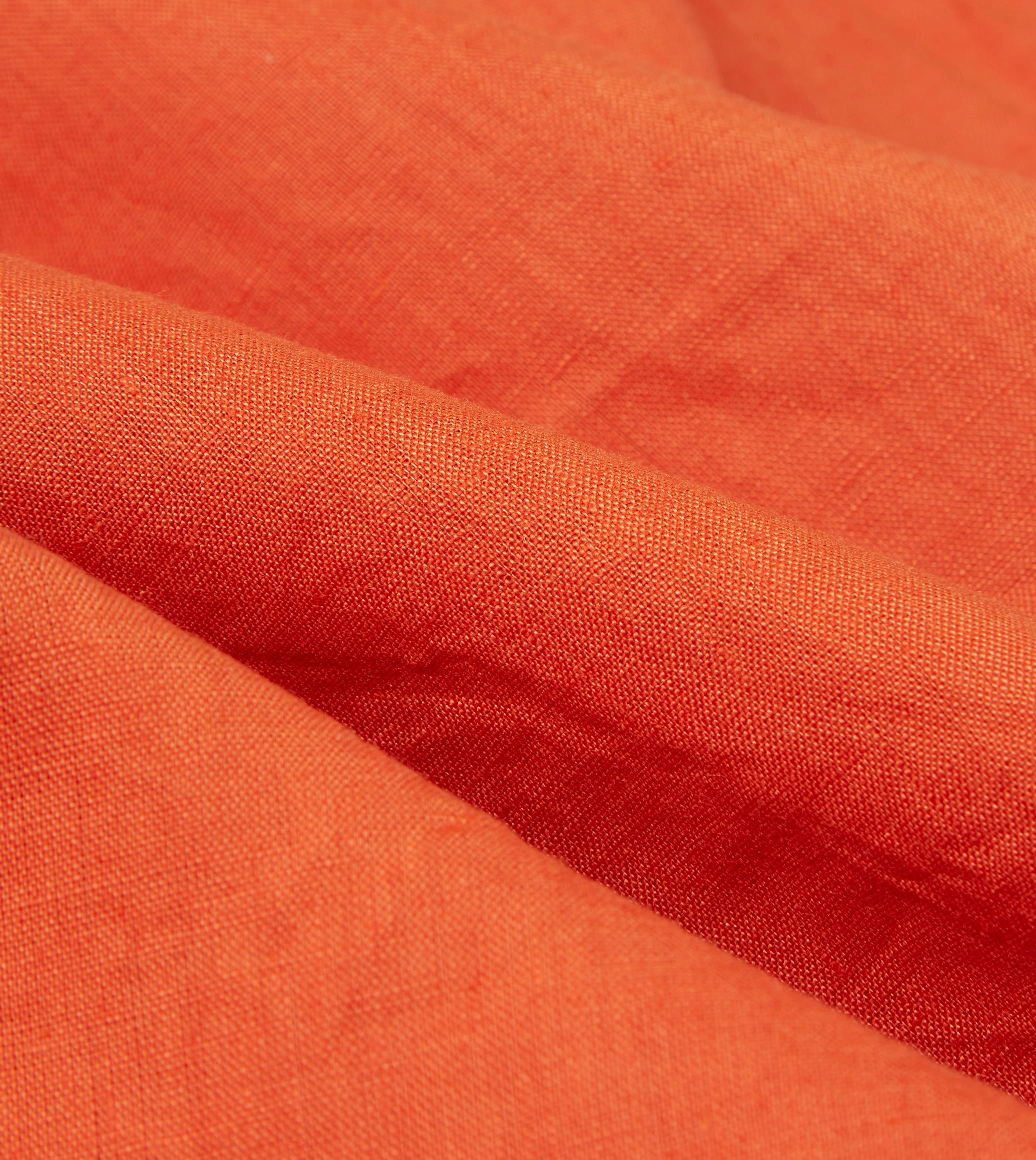 Flexible Material Tailored Silhouette Orange Linen Spread Collar Shirt