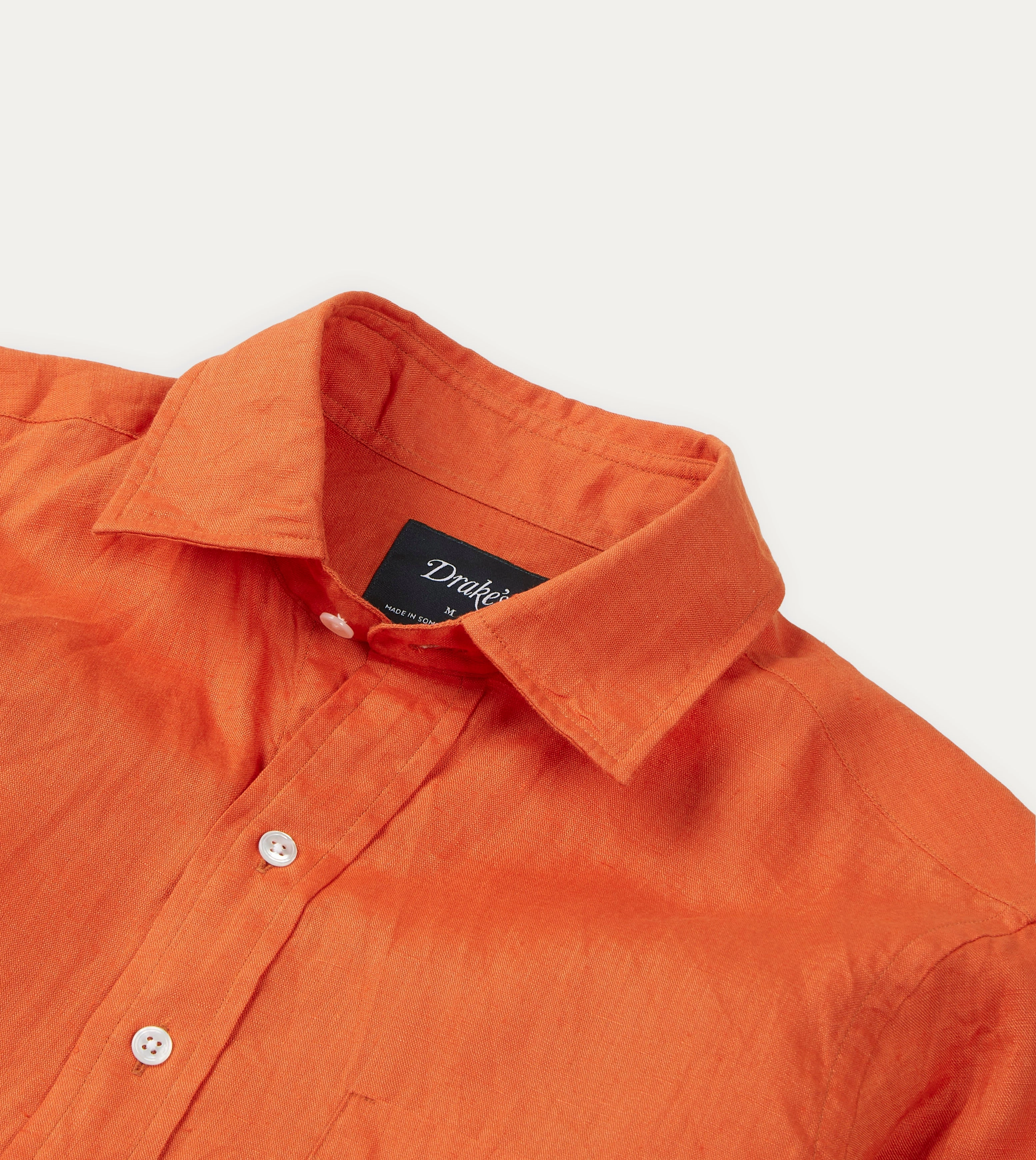 Orange Linen Spread Collar Shirt Ribbed Trim family gathering