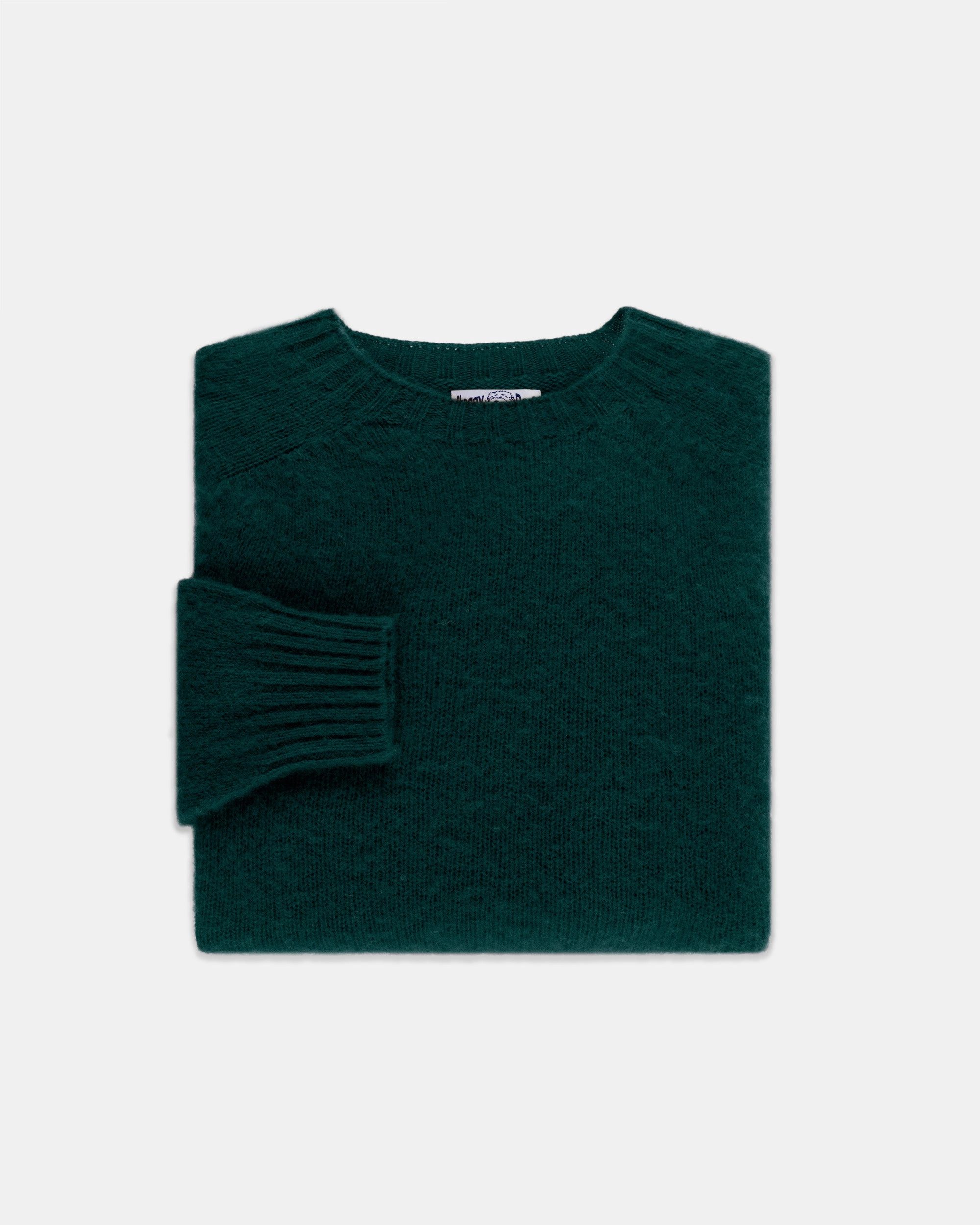 Made-in-Scotland Forest Green Shaggy Dog Sweater  - Trim Fit Soft Layering
