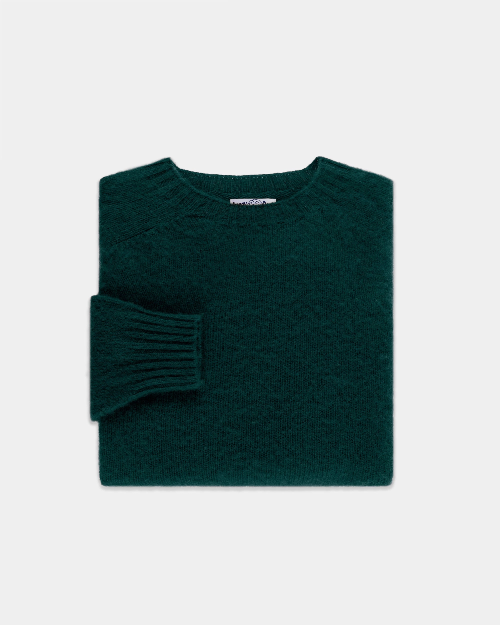 Made-in-Scotland Forest Green Shaggy Dog Sweater  - Trim Fit Perfect Comfort Warm Appeal