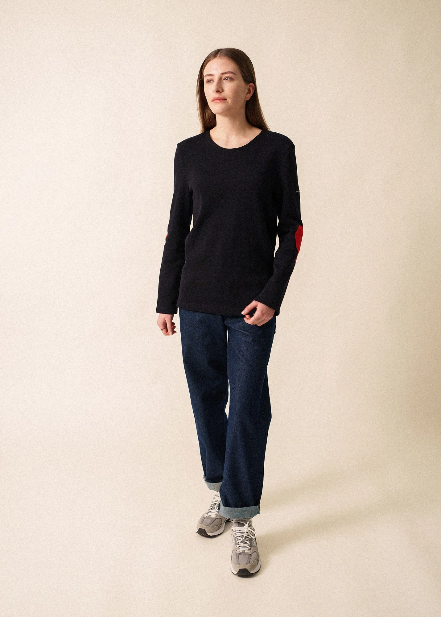 VAUJANY GEMINI - Double-Faced Wool Sweater with Heart Elbow Patches (NAVY / RED / RED) Light Knit