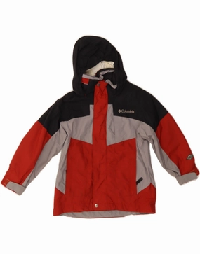 COLUMBIA Boys Hooded Windbreaker Jacket 4-5 Years Red Colourblock Nylon Muted Look