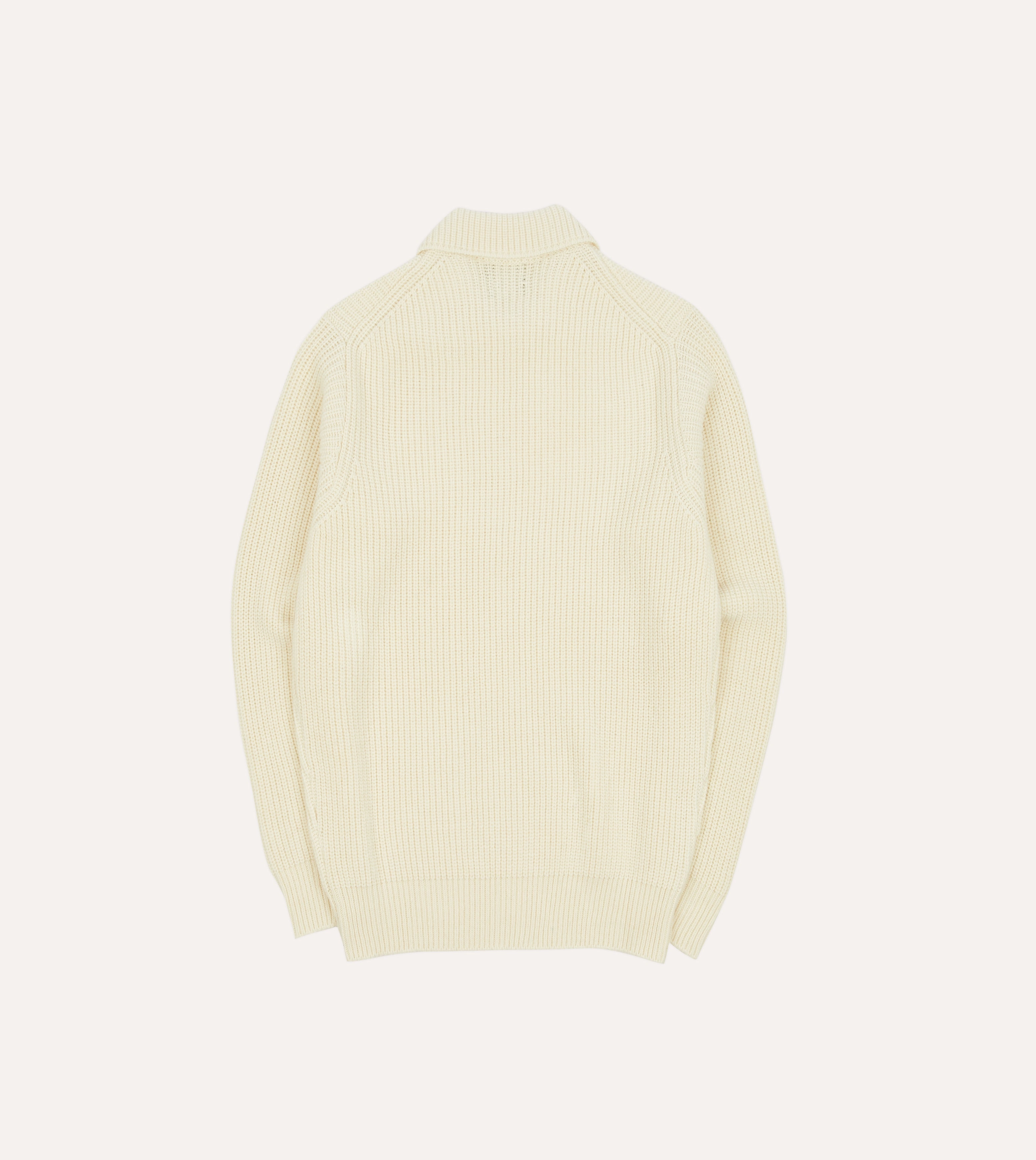 Minimal Comforted Ecru Alpaca Lambswool Ribbed Integral Collar Jumper