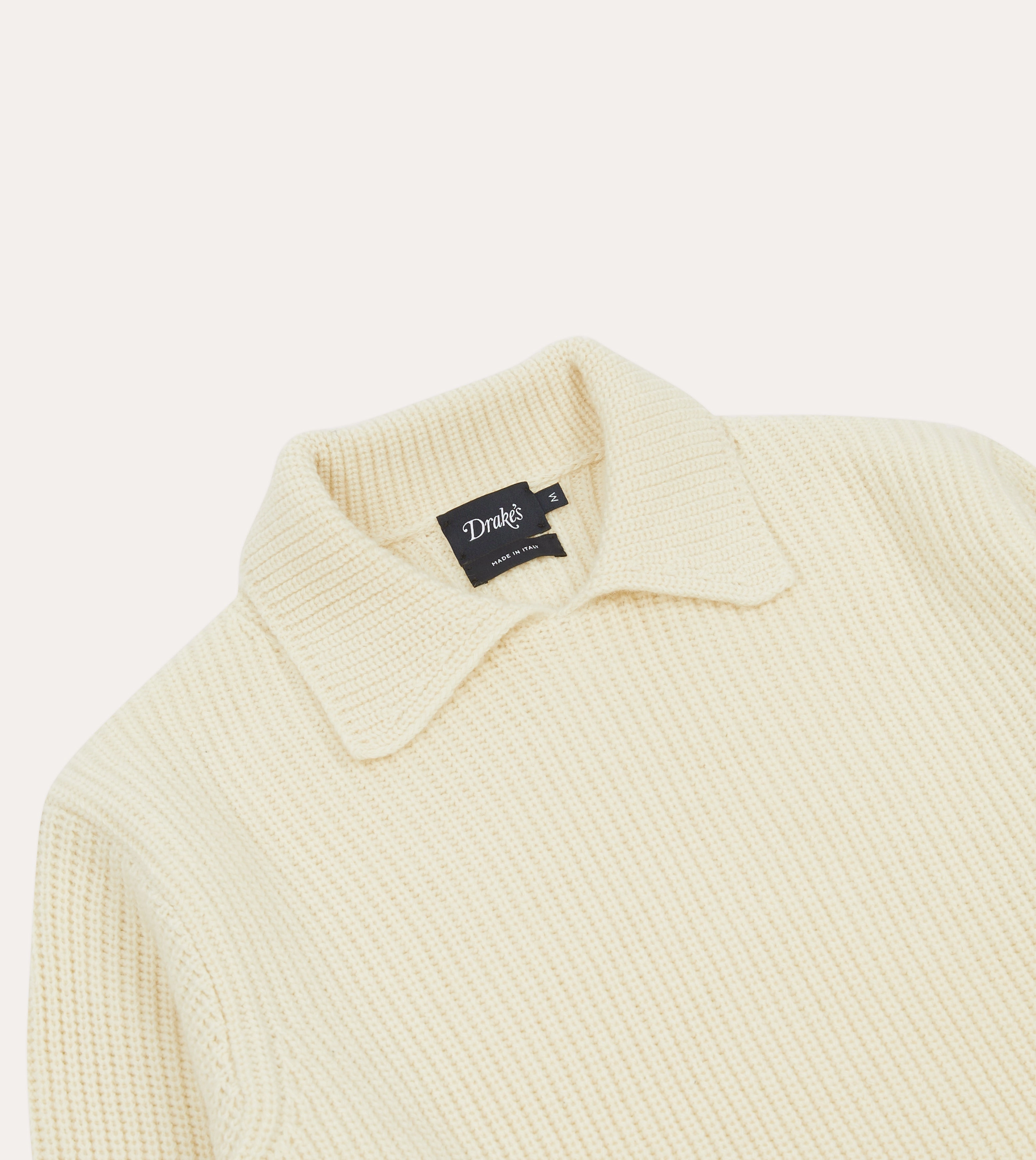 Indoor Layer Ecru Alpaca Lambswool Ribbed Integral Collar Jumper