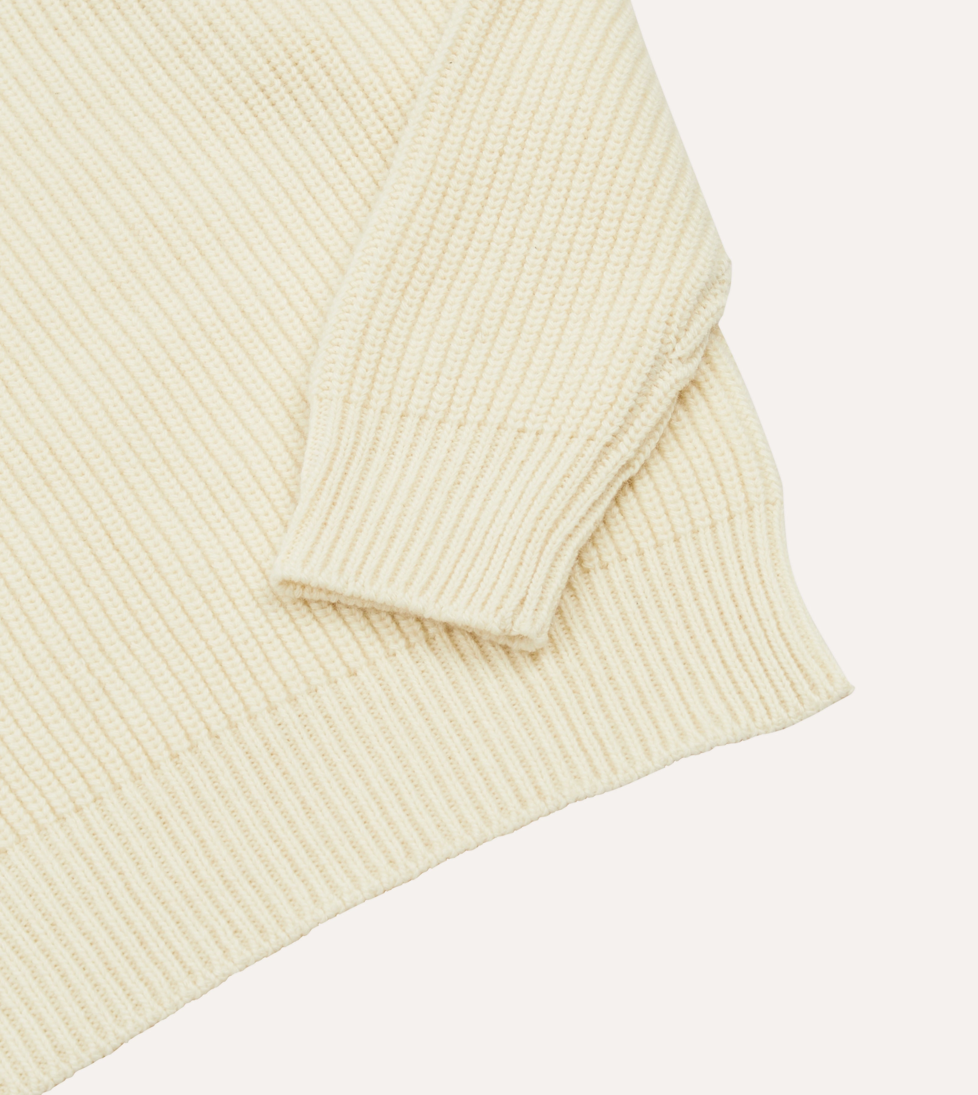 QuickDry Fabric Ecru Alpaca Lambswool Ribbed Integral Collar Jumper