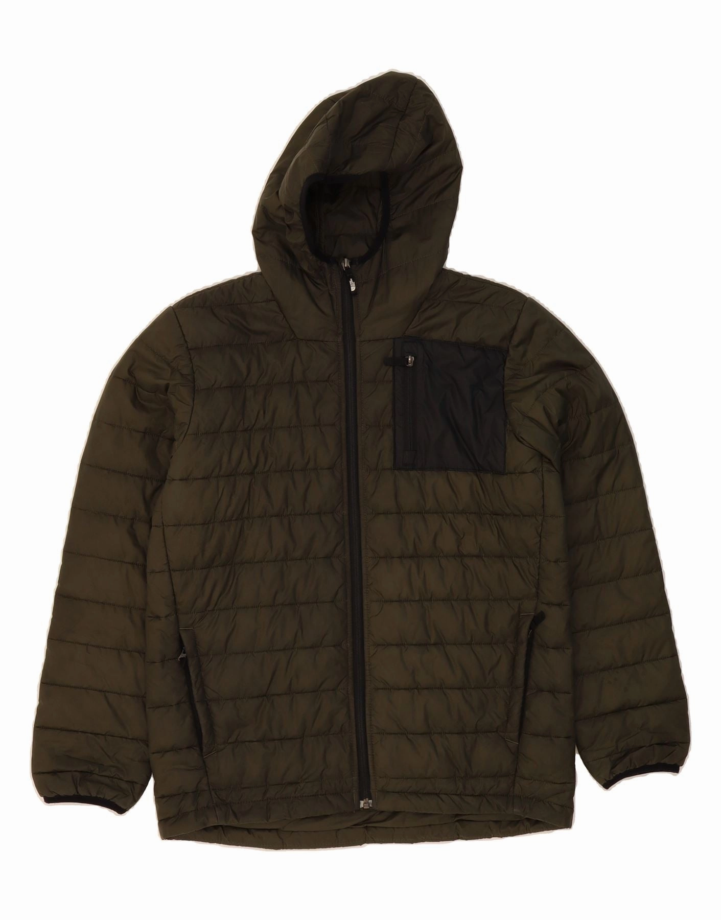 THE NORTH FACE Boys Hooded Padded Jacket 14-15 Years XL Khaki Polyester Invoice