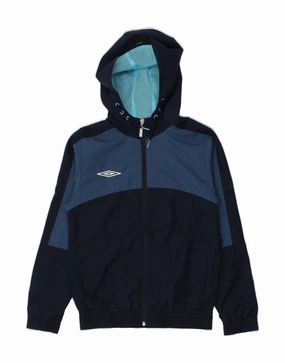 UMBRO Boys Hooded Rain Jacket 7-8 Years medium Navy Blue Colourblock Medal Secure Storage Compartments