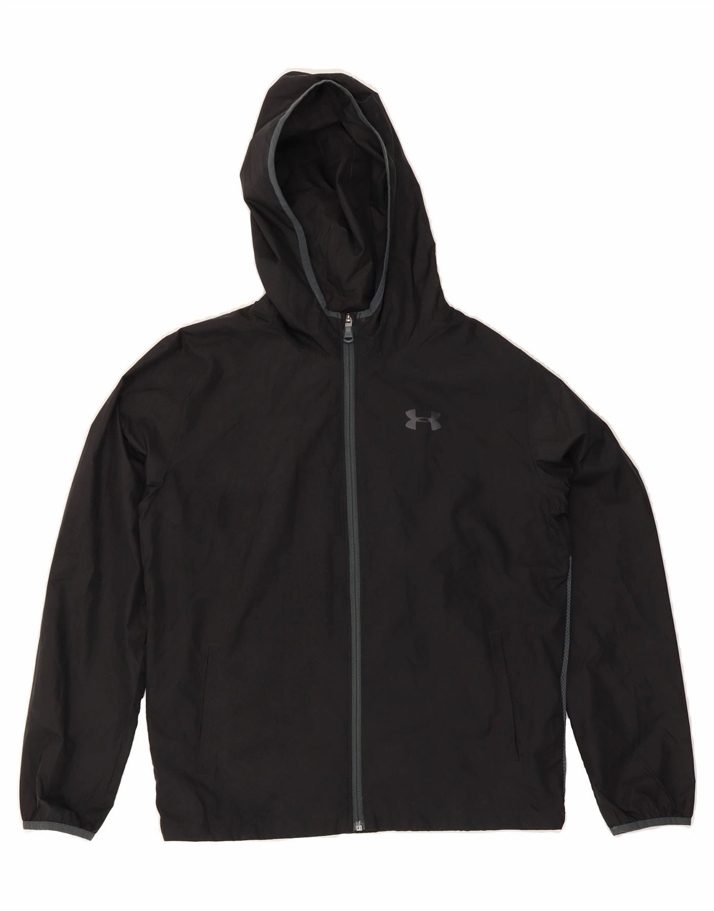 Compact Storage UNDER ARMOUR Boys Grant Fit Graphic Rain Jacket 11-12 Years Large Black