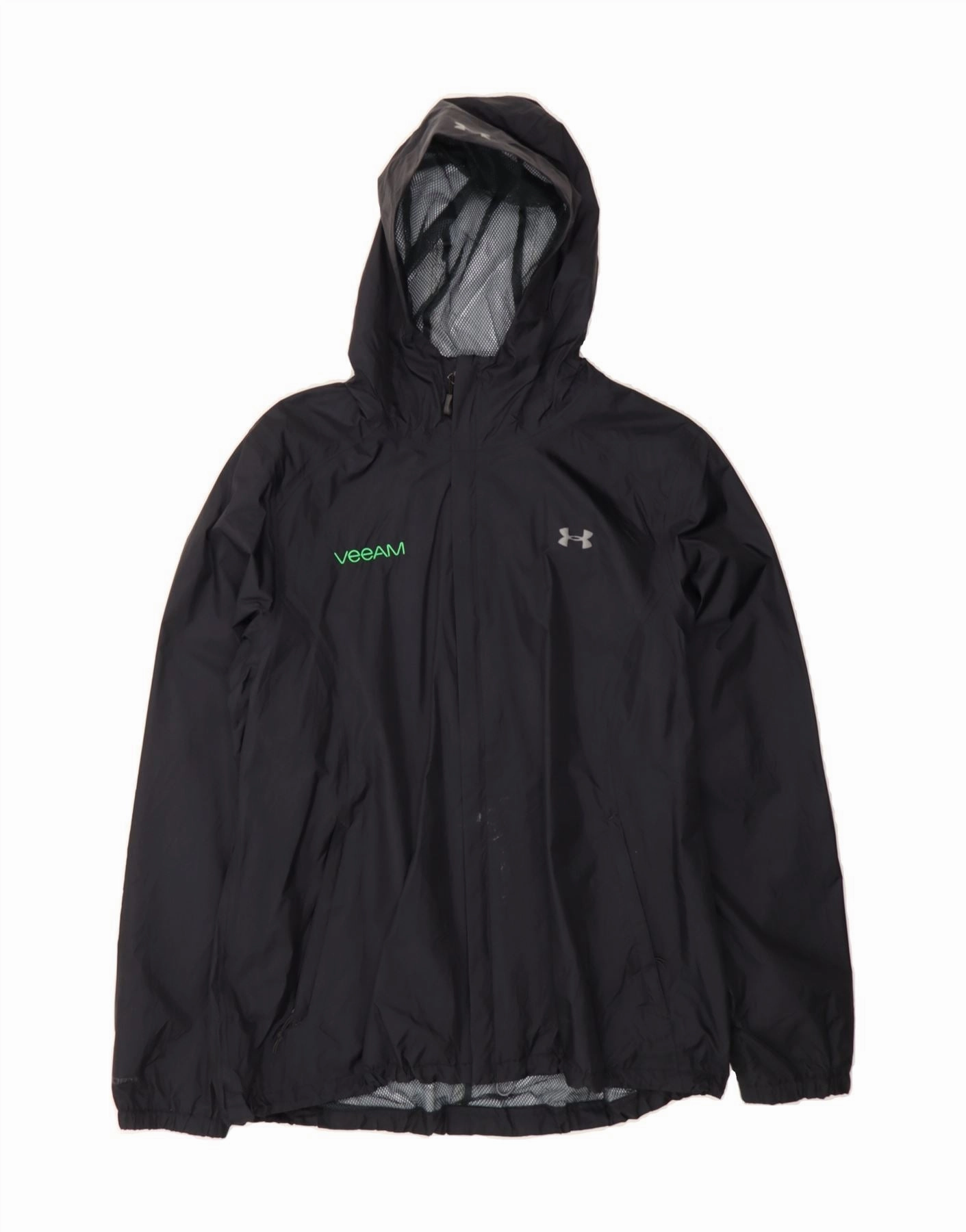 UNDER ARMOUR Boys Hooded Rain Jacket 11-12 Years Large Black Mesh Backed Hood Functional