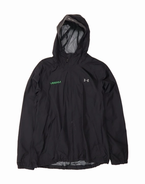 UNDER ARMOUR Boys Hooded Rain Jacket 11-12 Years Large Black Mesh Backed Hood Functional