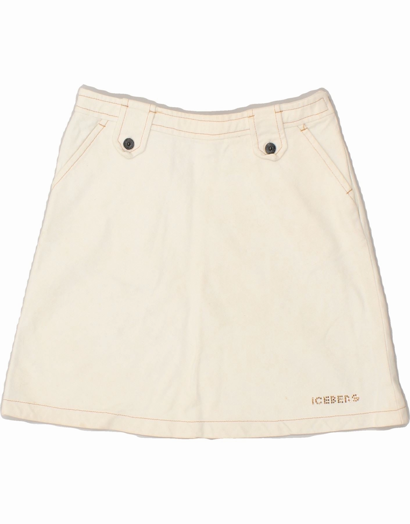 ICEBERG Girls Graphic Denim Skirt 11-12 Years W25  Off White Cotton Dreamy Touch Natural Layers