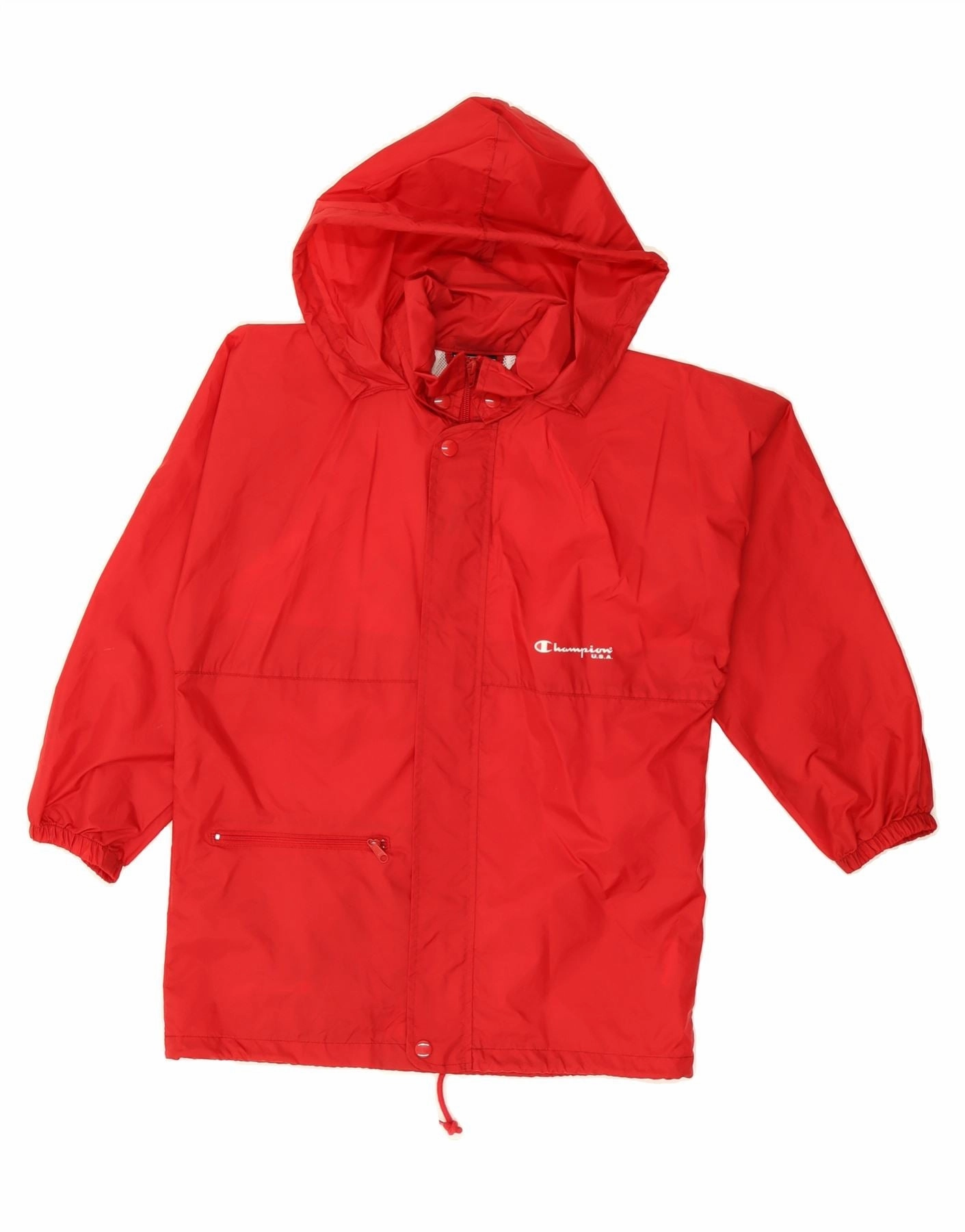 CHAMPION Boys Graphic Hooded Rain Jacket 11-12 Years Red Polyamide Water Repel YKK Zipper Hardware