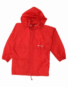 CHAMPION Boys Graphic Hooded Rain Jacket 11-12 Years Red Polyamide Water Repel YKK Zipper Hardware