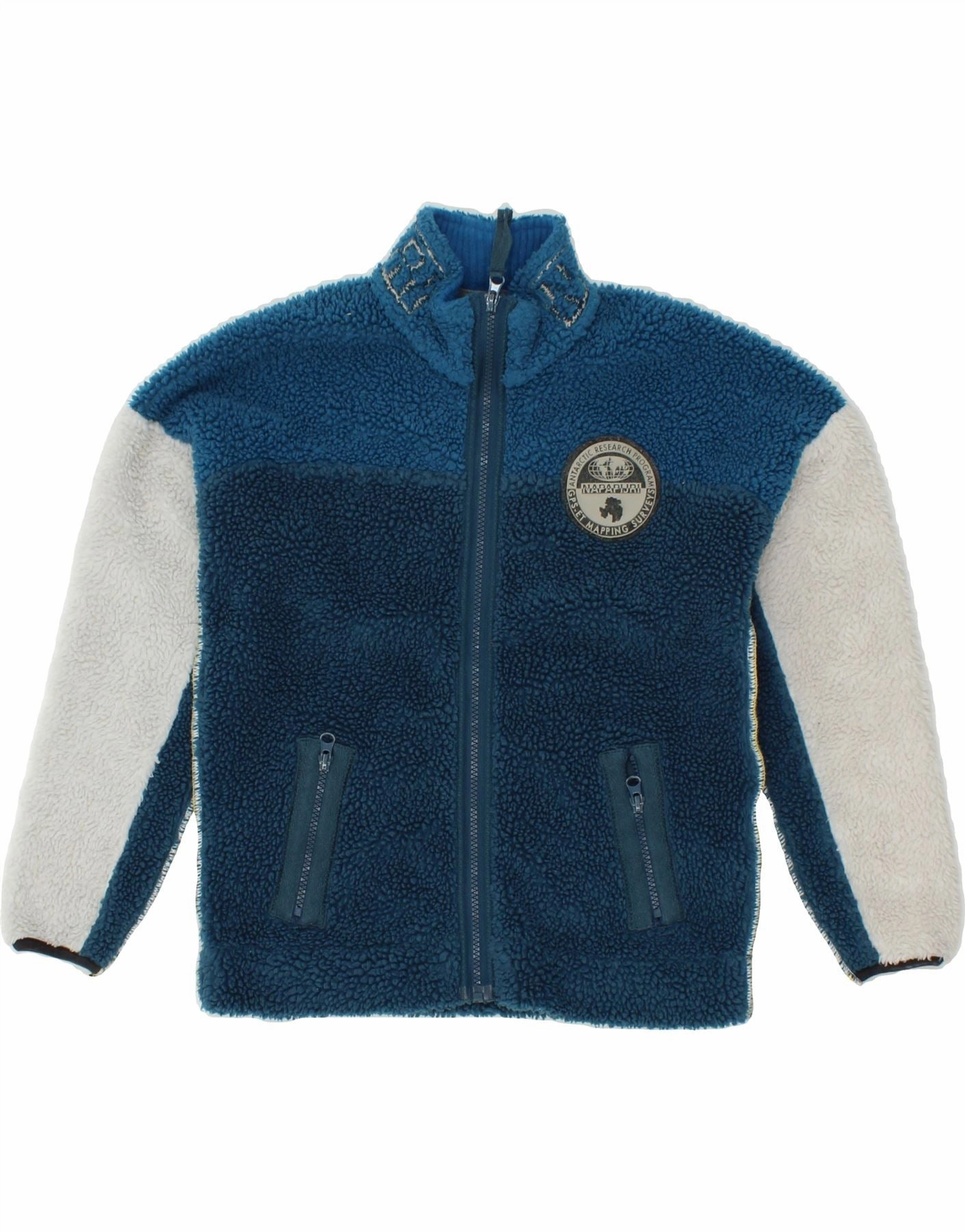 NAPAPIJRI Boys Graphic Fleece Jacket 9-10 Years Blue Colourblock Polyester Layer Smart