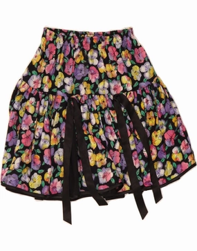 VINTAGE Girls A-Line Skirt 11-12 Years W26  Black Floral Viscose City-Style Chic And Comfortable