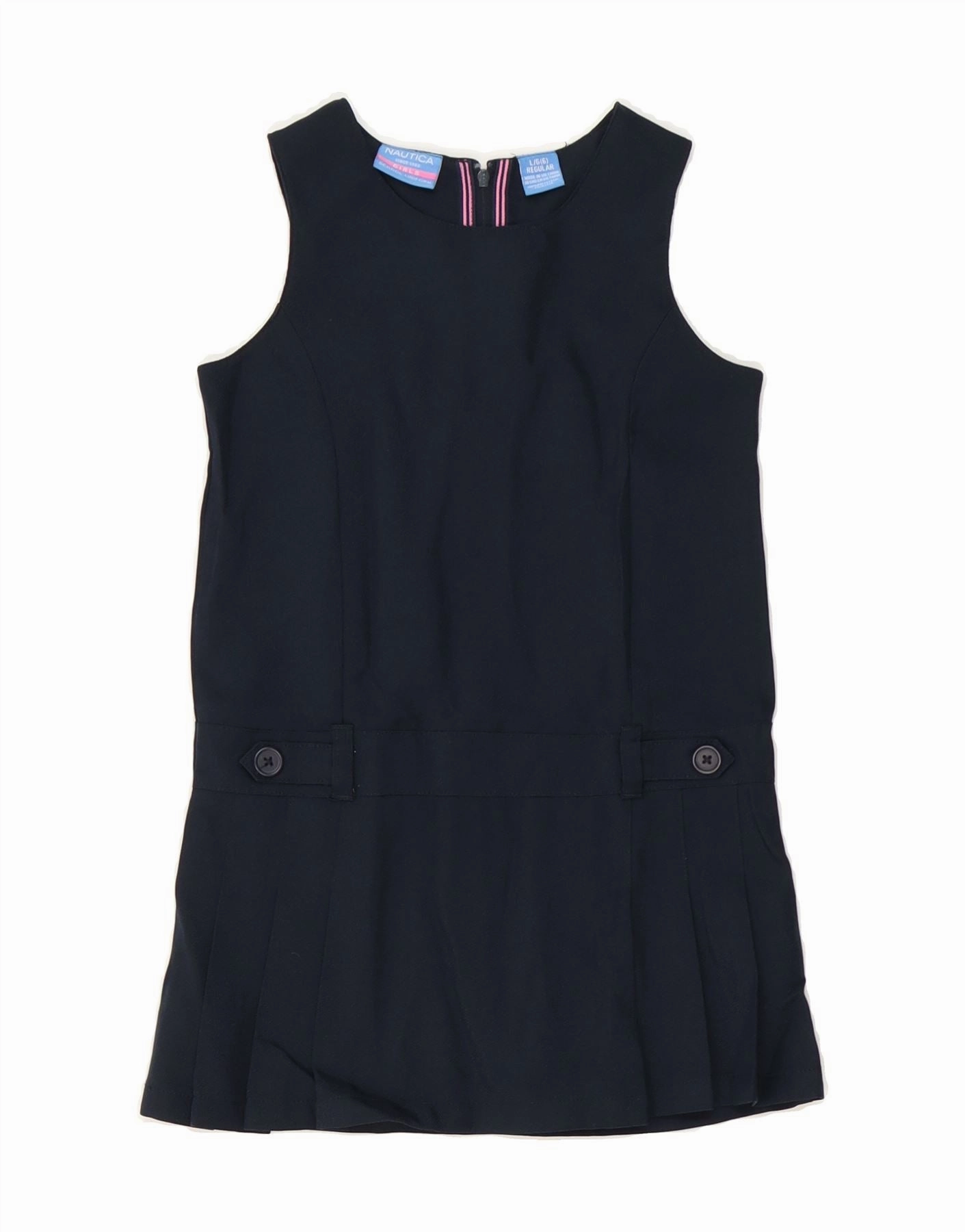 NAUTICA Girls Sleeveless A-Line Dress 5-6 Years Large Navy Blue Polyester Thermal-Lined Vibrant Edge