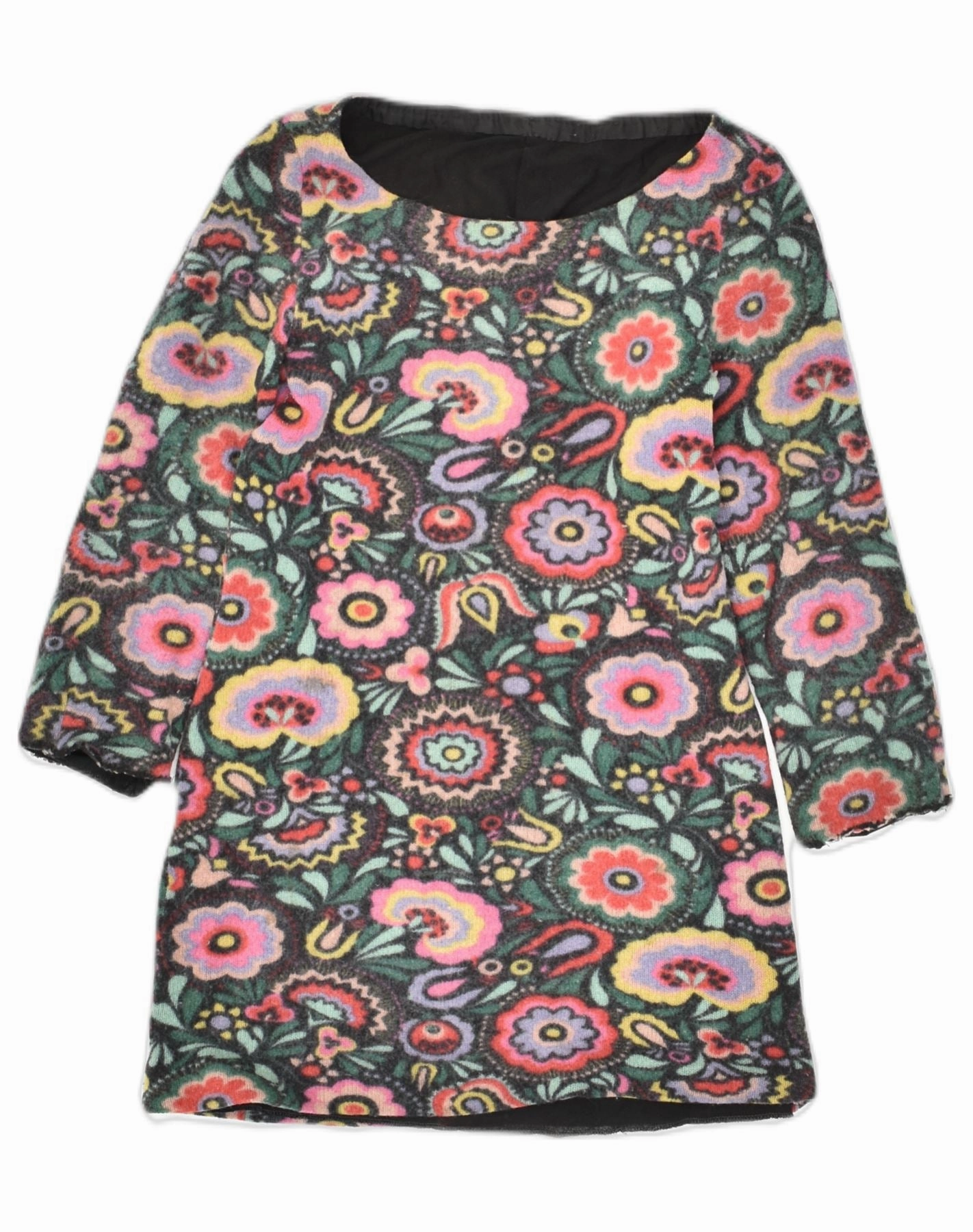VINTAGE Girls Long Sleeve Jumper Dress 15-16 Years Multicoloured Floral Perfect Fit Look Fresh Energy