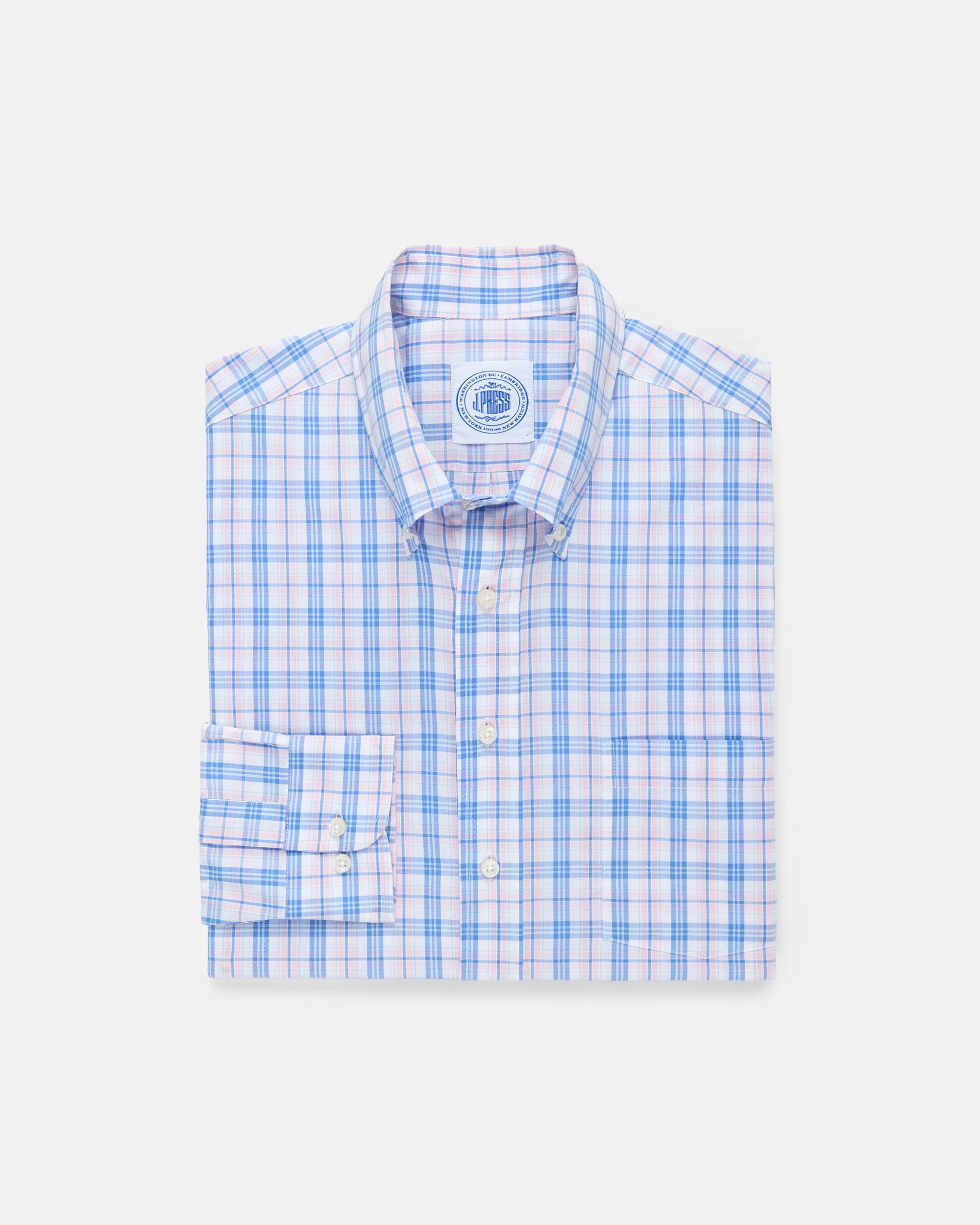 All Day Comfort Tech Blue & Pink Windowpane Sport Shirt - Classic Fit