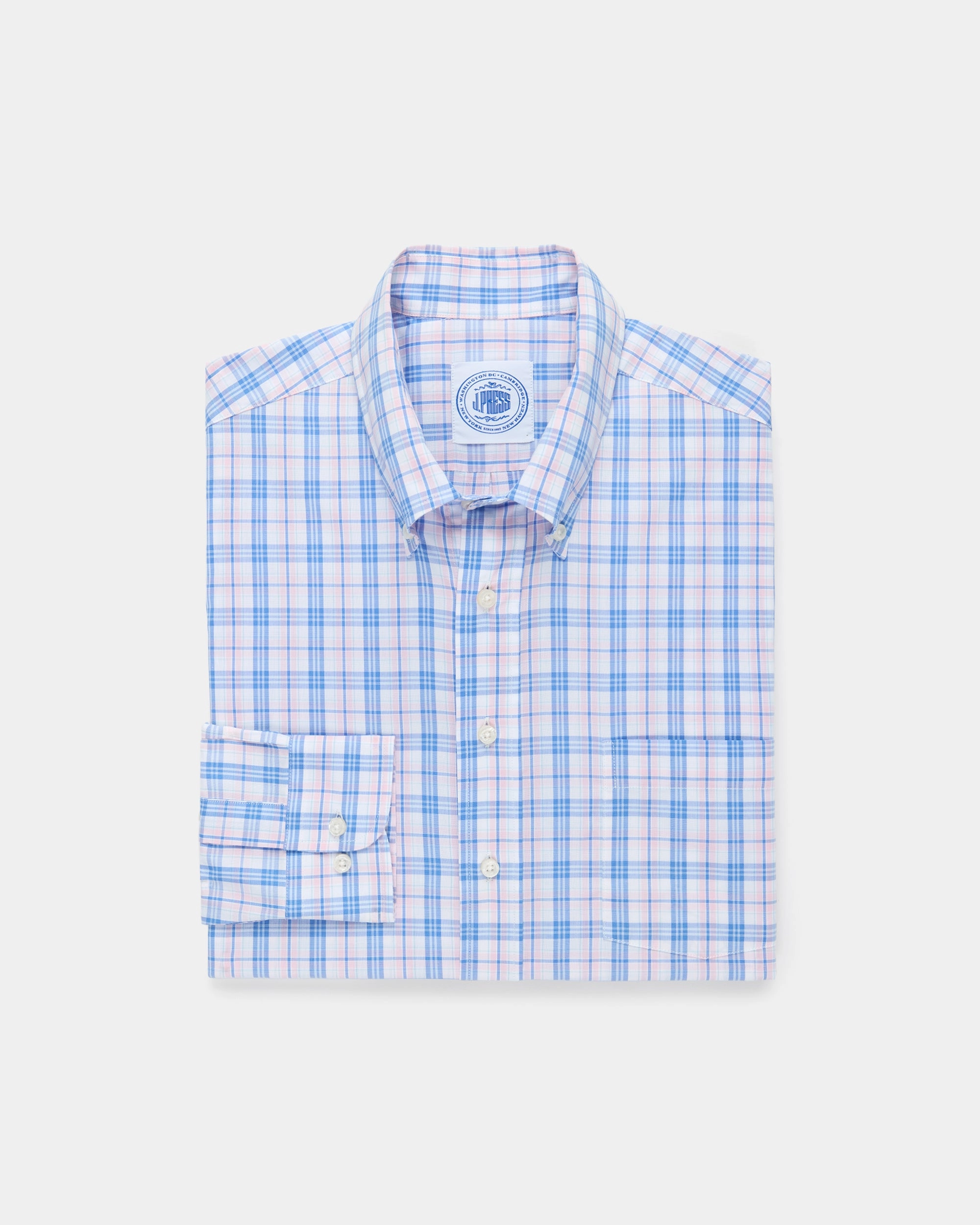 Blue & Pink Windowpane Sport Shirt - Classic Fit crew neck Slim Silhouette