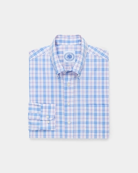 Blue & Pink Windowpane Sport Shirt - Classic Fit crew neck Slim Silhouette