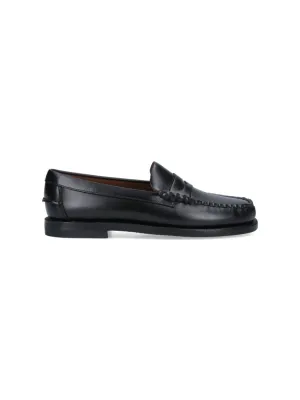 Slip-On Black Leather Moccasins With Cut-Out Detail Wide Width Option