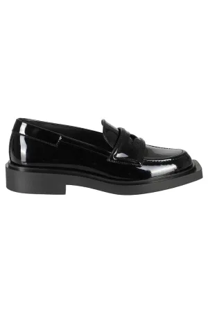 Black Leather Loafer With Purple Pattern Daily Firm