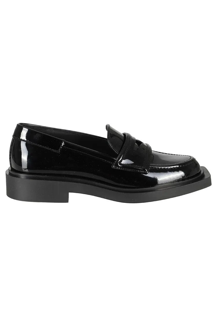 Black Leather Loafer With Purple Pattern Classic Casual Shoes