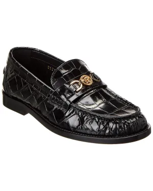 Office-Ready Footwear Way Smooth Versace Croc-Embossed Leather Loafer