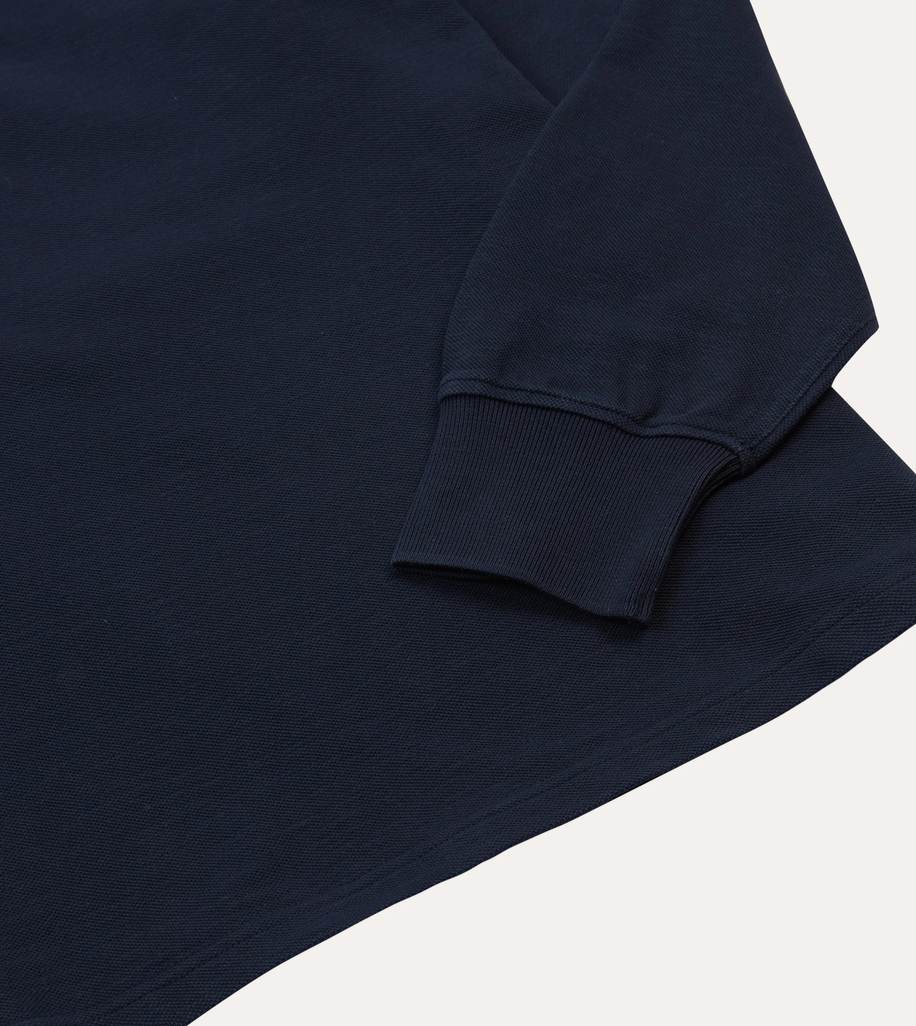 Navy Pique Cotton Long-Sleeve Polo Shirt Street Minimal Core Comfort