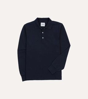 product budget friendly choice Navy Pique Cotton Long-Sleeve Polo Shirt