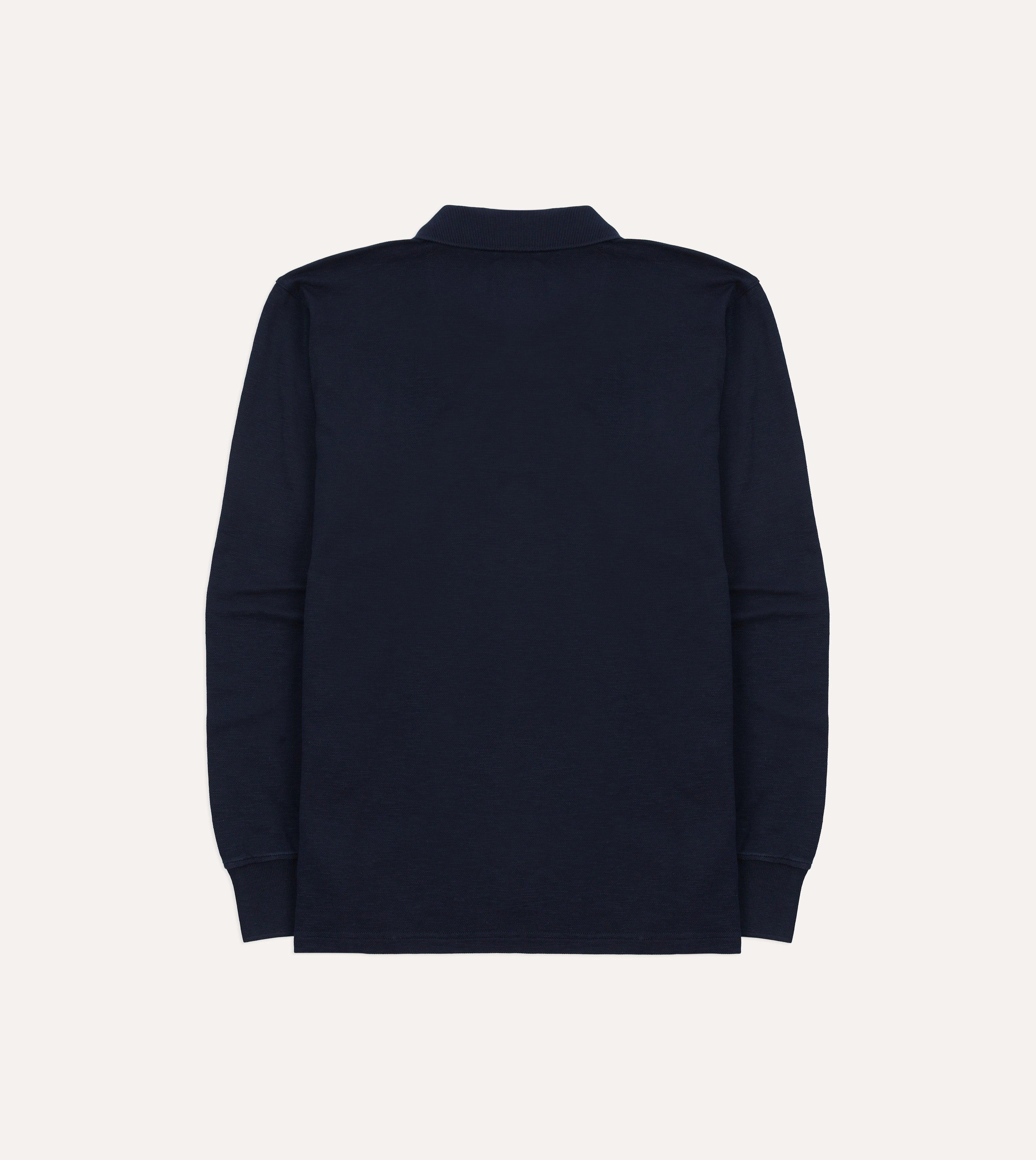 Minimal Fashion Navy Pique Cotton Long-Sleeve Polo Shirt