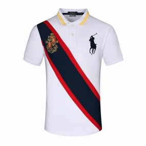 Polo Ralph Lauren Big Pony And Badge Vertical Stripe White Men Polo Slim Fit Cut Sporty essentials