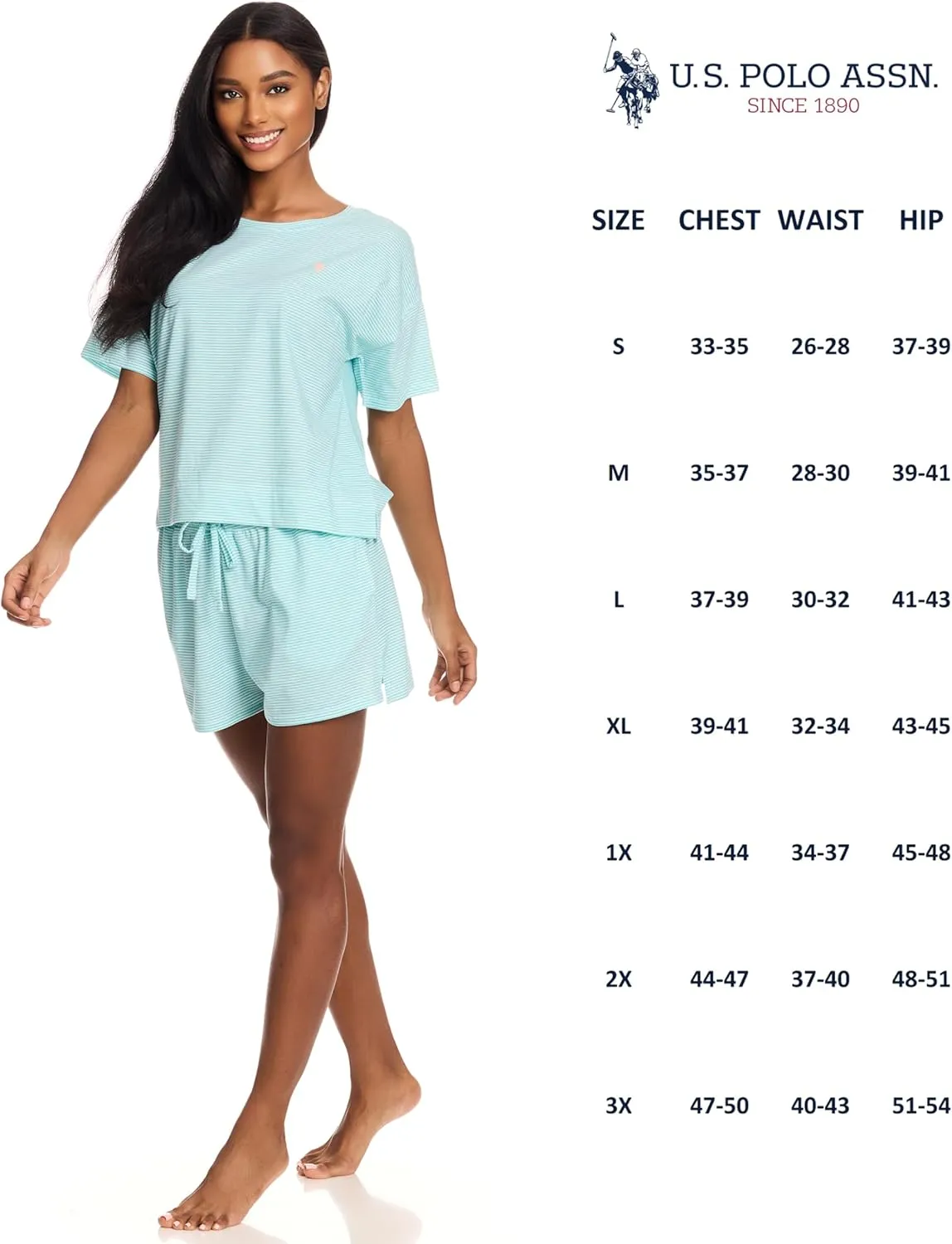 U.S. Polo Assn. Summer Pajamas for Women 2 Piece, Knit Short Sleeve Shirt and Pajama Shorts with Pockets, Womens Lounge Set