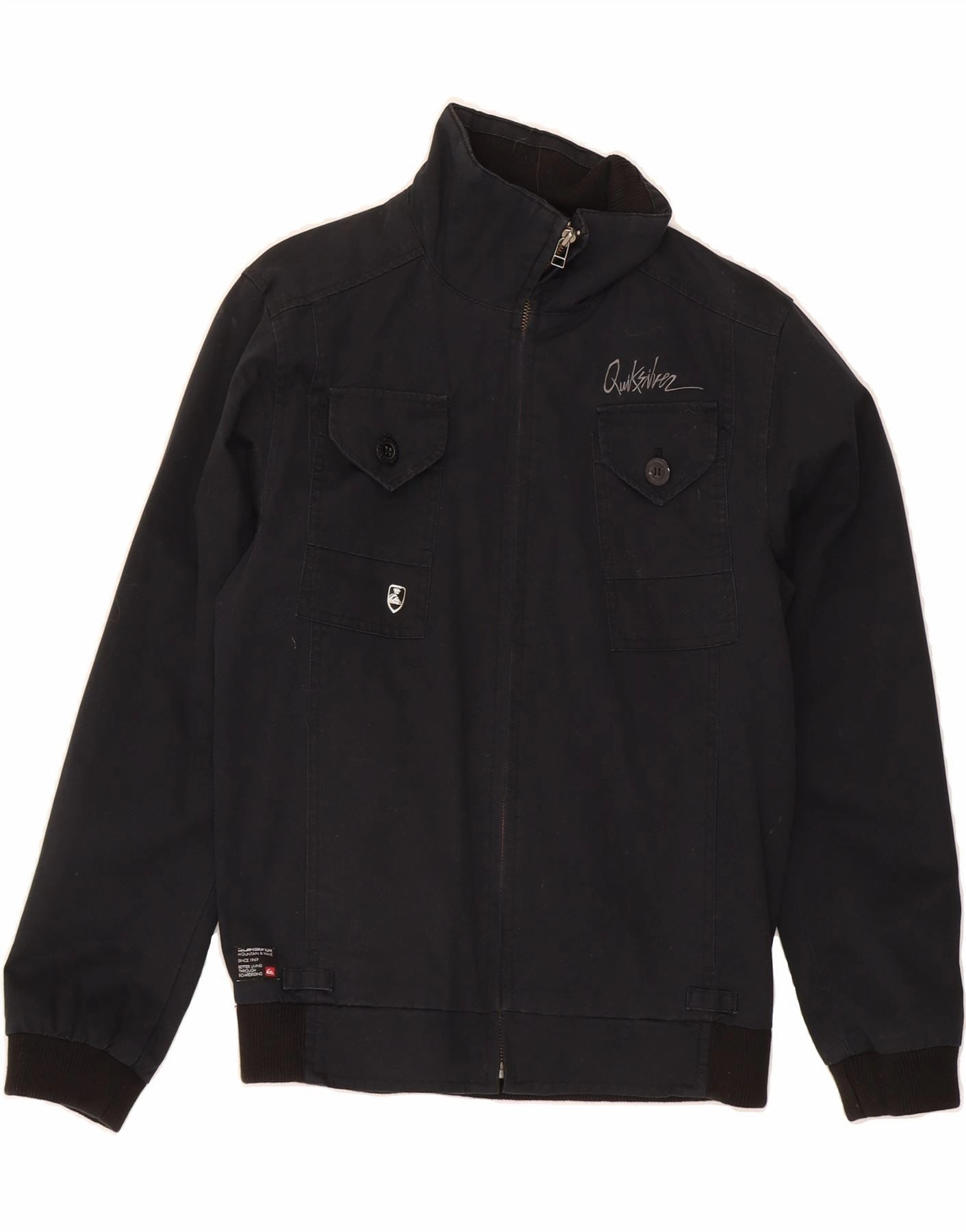 Template QUIKSILVER Boys Bomber Jacket 13-14 Years Black Cotton