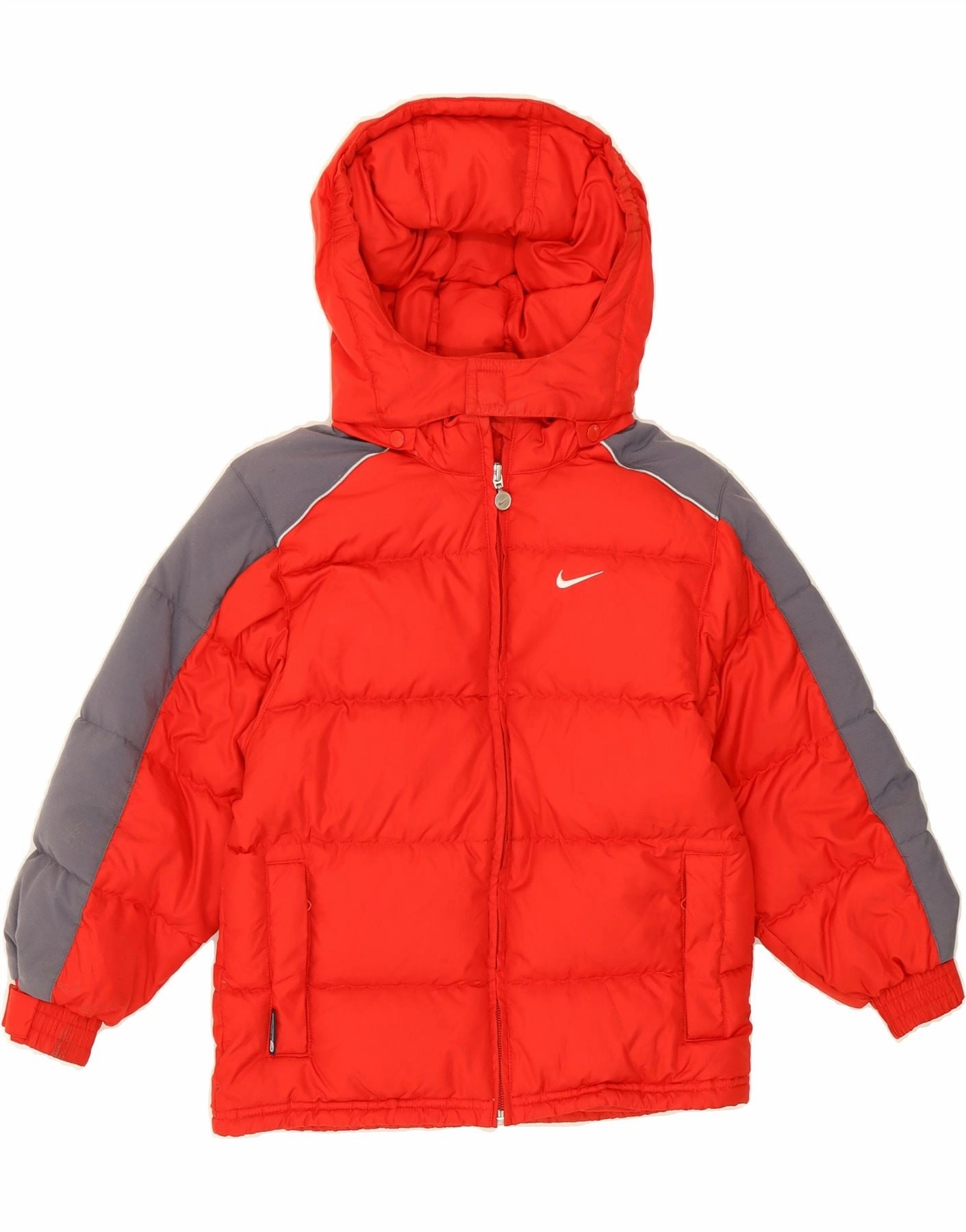 Heat Resistant Layer suitable for autumn festivals NIKE Boys Hooded Padded Jacket 6-7 Years Large Red Colourblock Polyester